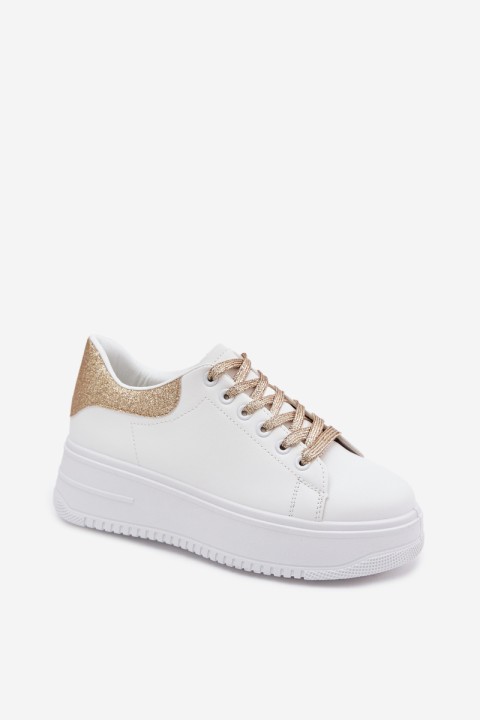 Women's Platform Sneakers With Imitation Leather White-Gold Glitter Calinae