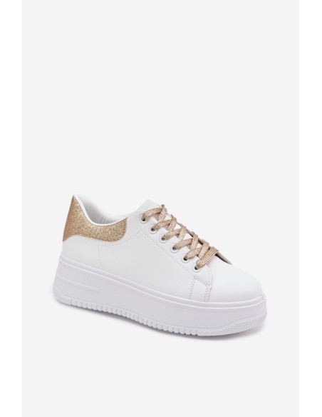 Women's Platform Sneakers With Imitation Leather White-Gold Glitter Calinae