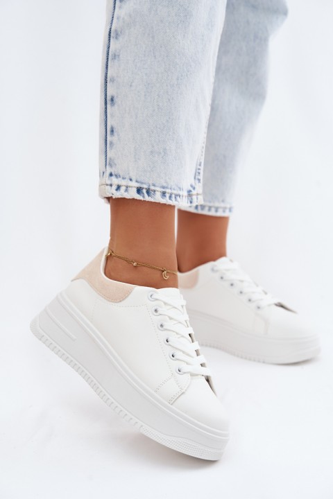 Women's Platform Sneakers With Faux Leather White-Beige Calinae