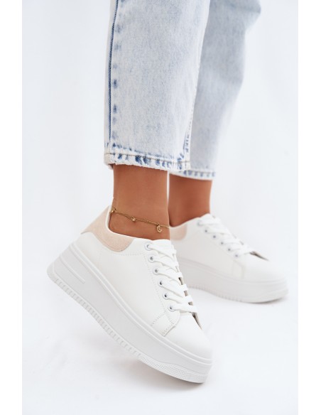 Women's Platform Sneakers With Faux Leather White-Beige Calinae