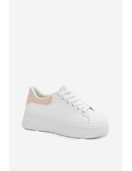 Women's Platform Sneakers With Faux Leather White-Beige Calinae