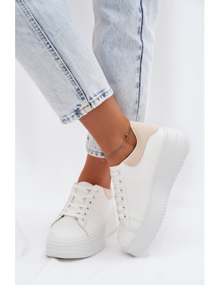 Women's Platform Sneakers With Faux Leather White-Beige Calinae