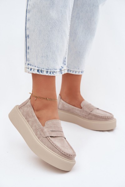 Vinceza Natural Suede Loafers on Platform Beige