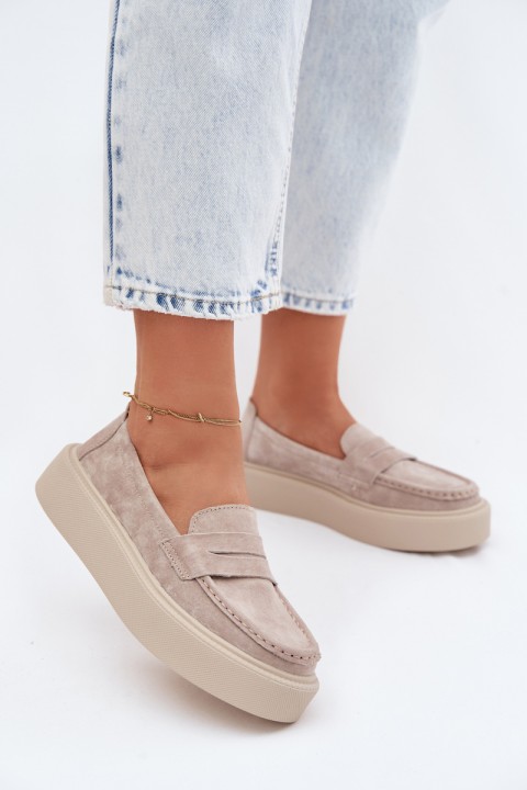 Vinceza Natural Suede Loafers on Platform Beige