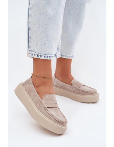 Vinceza Natural Suede Loafers on Platform Beige