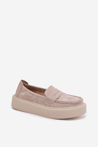 Vinceza Natural Suede Loafers on Platform Beige 2