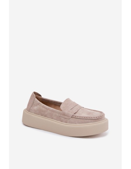 Vinceza Natural Suede Loafers on Platform Beige
