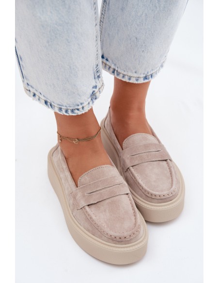 Vinceza Natural Suede Loafers on Platform Beige