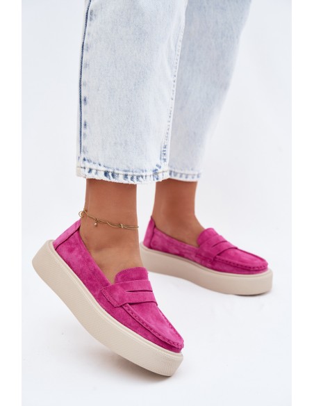 Vinceza Fuchsia Natural Suede Platform Moccasins