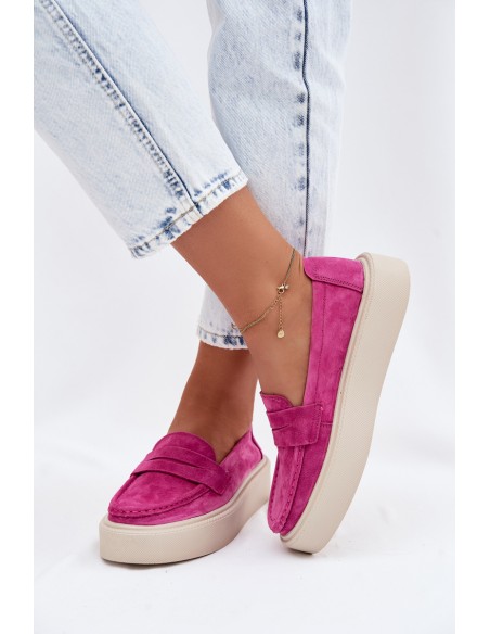 Vinceza Fuchsia Natural Suede Platform Moccasins