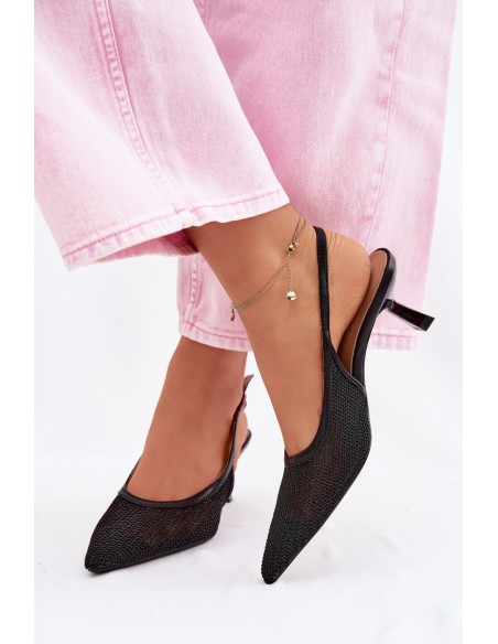 Mesh Sandals with Slim Heel Black Calora