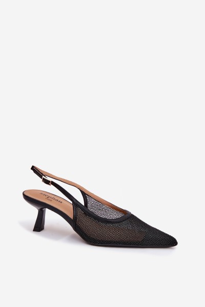 Mesh Sandals with Slim Heel Black Calora 2