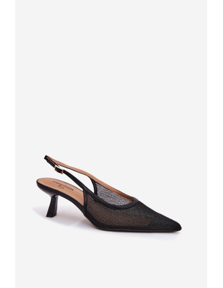 Mesh Sandals with Slim Heel Black Calora