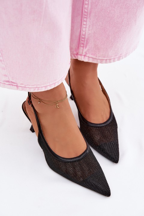 Mesh Sandals with Slim Heel Black Calora
