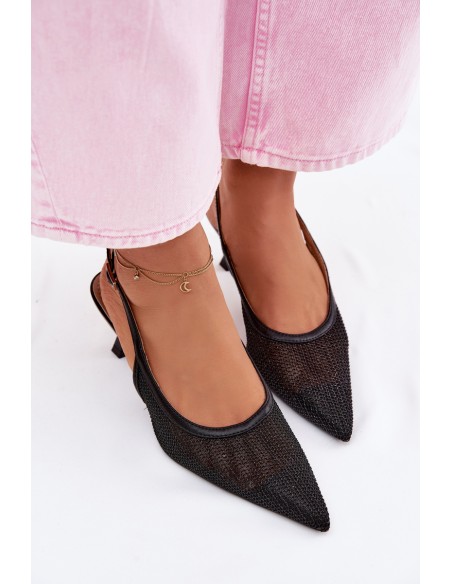 Mesh Sandals with Slim Heel Black Calora