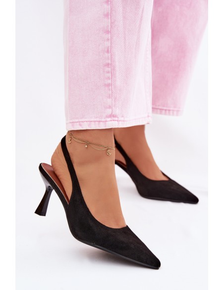 Women's High Heel Sandals Made of Faux Suede Black Saria