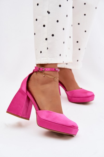 Fuchsia Block Heel Sandals With Satin Finish Calistae