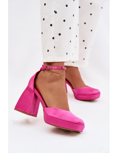 Fuchsia Block Heel Sandals With Satin Finish Calistae
