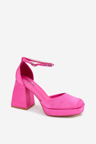 Fuchsia Block Heel Sandals With Satin Finish Calistae 2