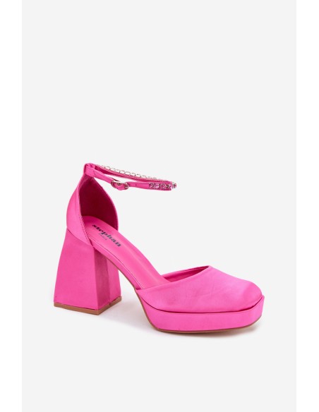 Fuchsia Block Heel Sandals With Satin Finish Calistae