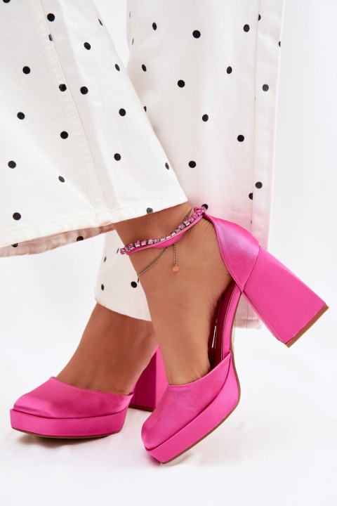 Fuchsia Block Heel Sandals With Satin Finish Calistae