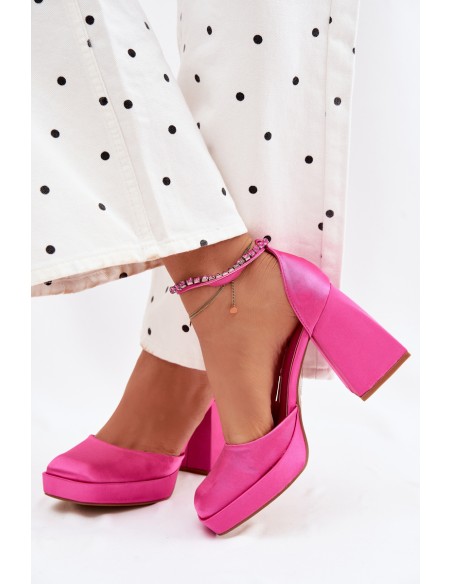 Fuchsia Block Heel Sandals With Satin Finish Calistae