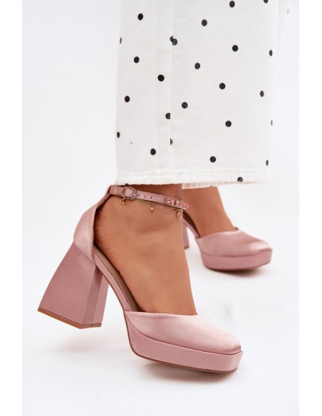 Champagne Satin Finish Block Heel Sandals Calistae