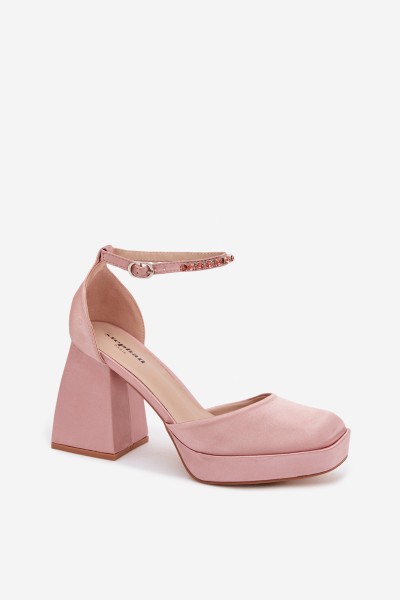 Champagne Satin Finish Block Heel Sandals Calistae 2