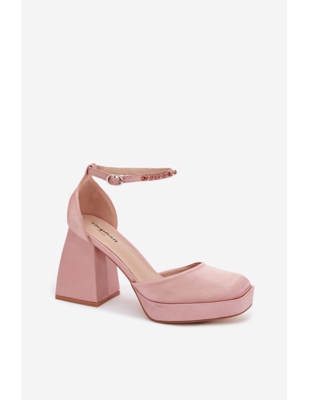 Champagne Satin Finish Block Heel Sandals Calistae