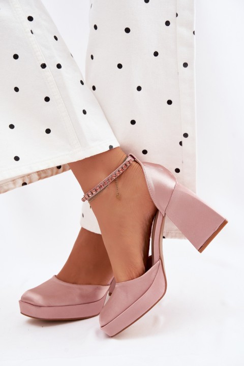 Champagne Satin Finish Block Heel Sandals Calistae