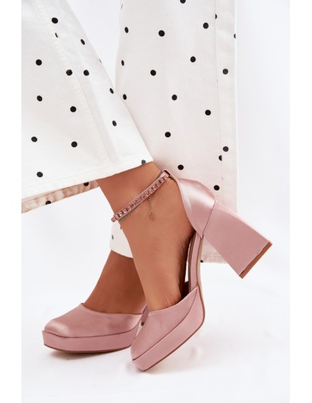 Champagne Satin Finish Block Heel Sandals Calistae