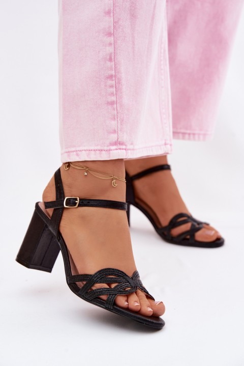 Women's Block Heel Black Sandals Antonella