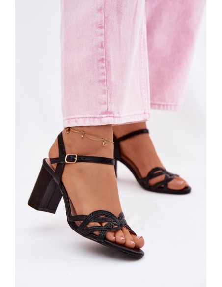 Women's Block Heel Black Sandals Antonella