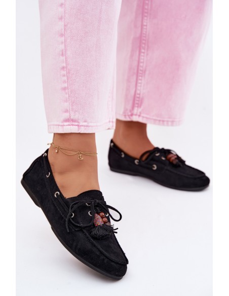 Women's Loafers With Fringes And Beads Black Teresa