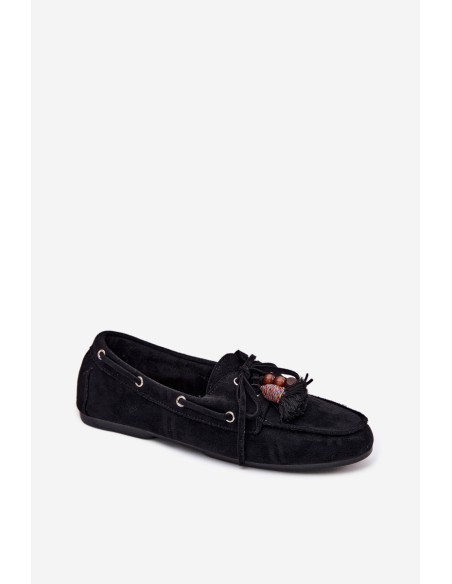 Women's Loafers With Fringes And Beads Black Teresa