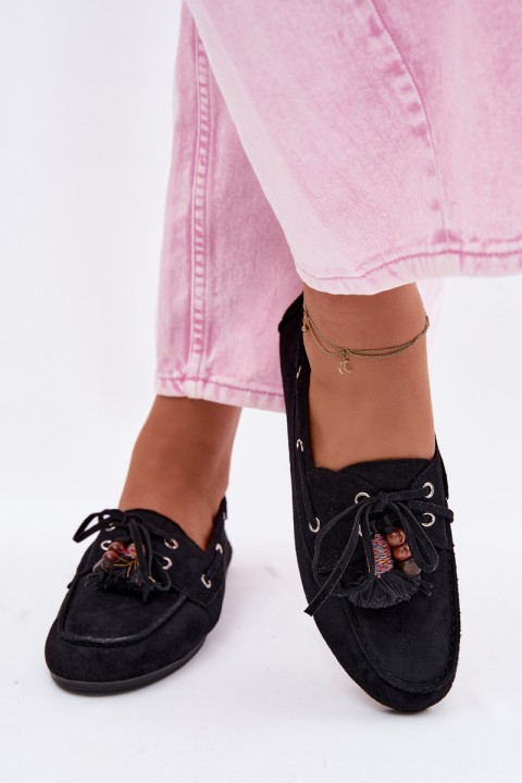 Women's Loafers With Fringes And Beads Black Teresa