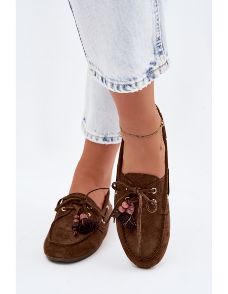 Women's Loafers with Fringes and Beads Brown Teresa