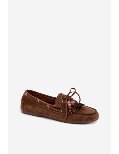 Women's Loafers with Fringes and Beads Brown Teresa