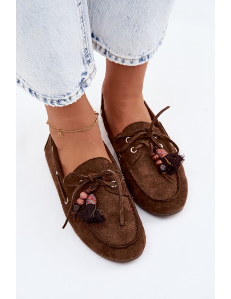 Women's Loafers with Fringes and Beads Brown Teresa