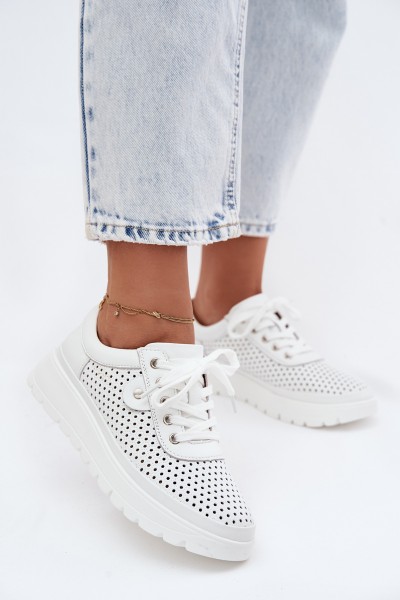 Leather Perforated Women's Shoes Vinceza 79629 White