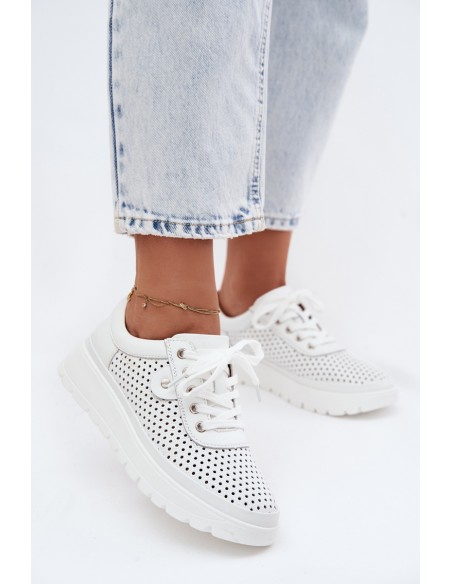 Leather Perforated Women's Shoes Vinceza 79629 White