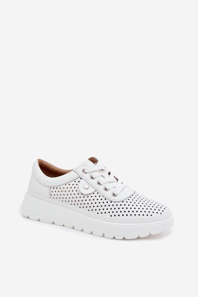 Leather Perforated Women's Shoes Vinceza 79629 White 2