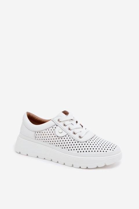 Leather Perforated Women's Shoes Vinceza 79629 White