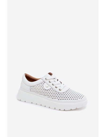 Leather Perforated Women's Shoes Vinceza 79629 White