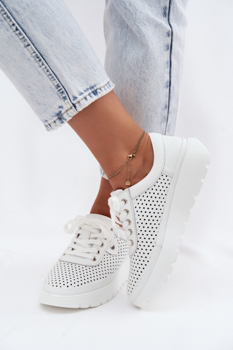 Leather Perforated Women's Shoes Vinceza 79629 White