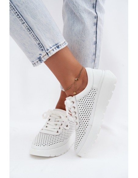 Leather Perforated Women's Shoes Vinceza 79629 White