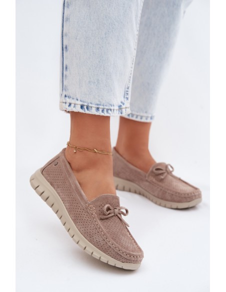 Women's Suede Loafers With Bow Vinceza Beige