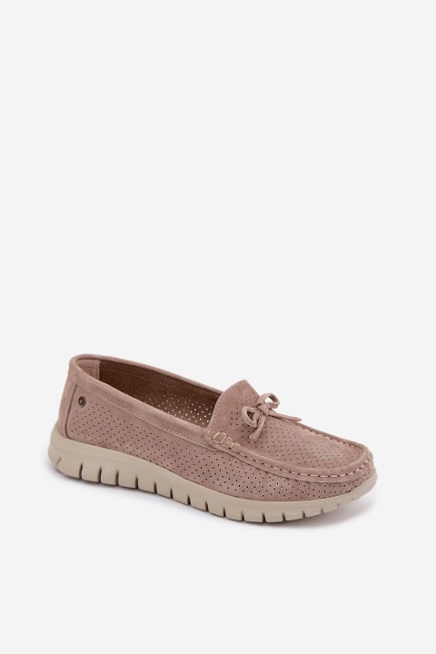 Women's Suede Loafers With Bow Vinceza Beige