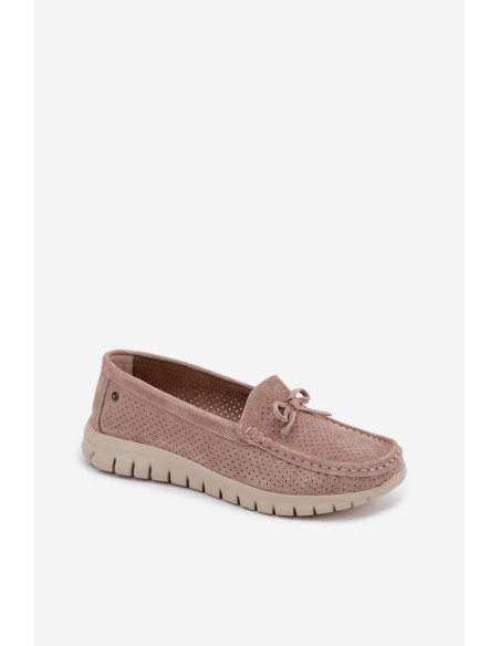 Women's Suede Loafers With Bow Vinceza Beige