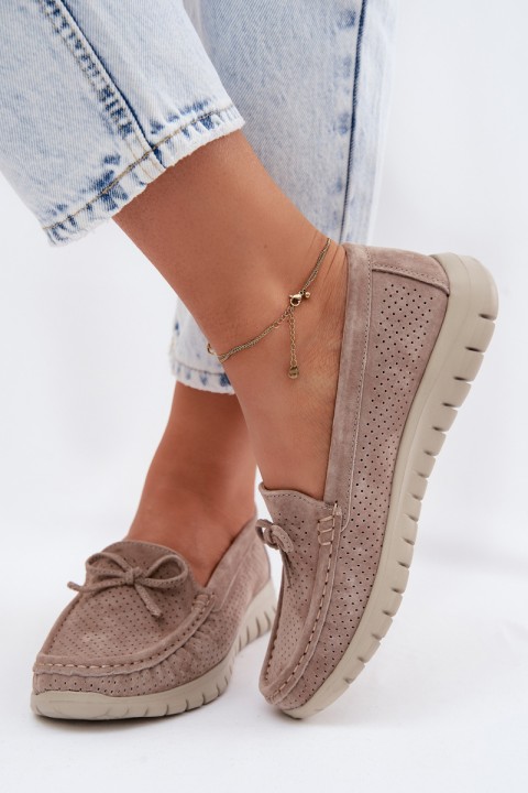 Women's Suede Loafers With Bow Vinceza Beige